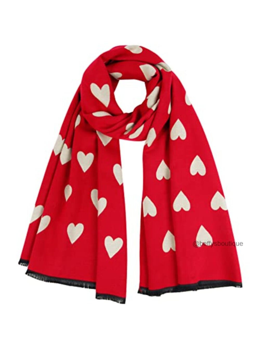 Women's Long Reversible Heart Print Scarf Fringe Blanket Wrap Winter Shawl
